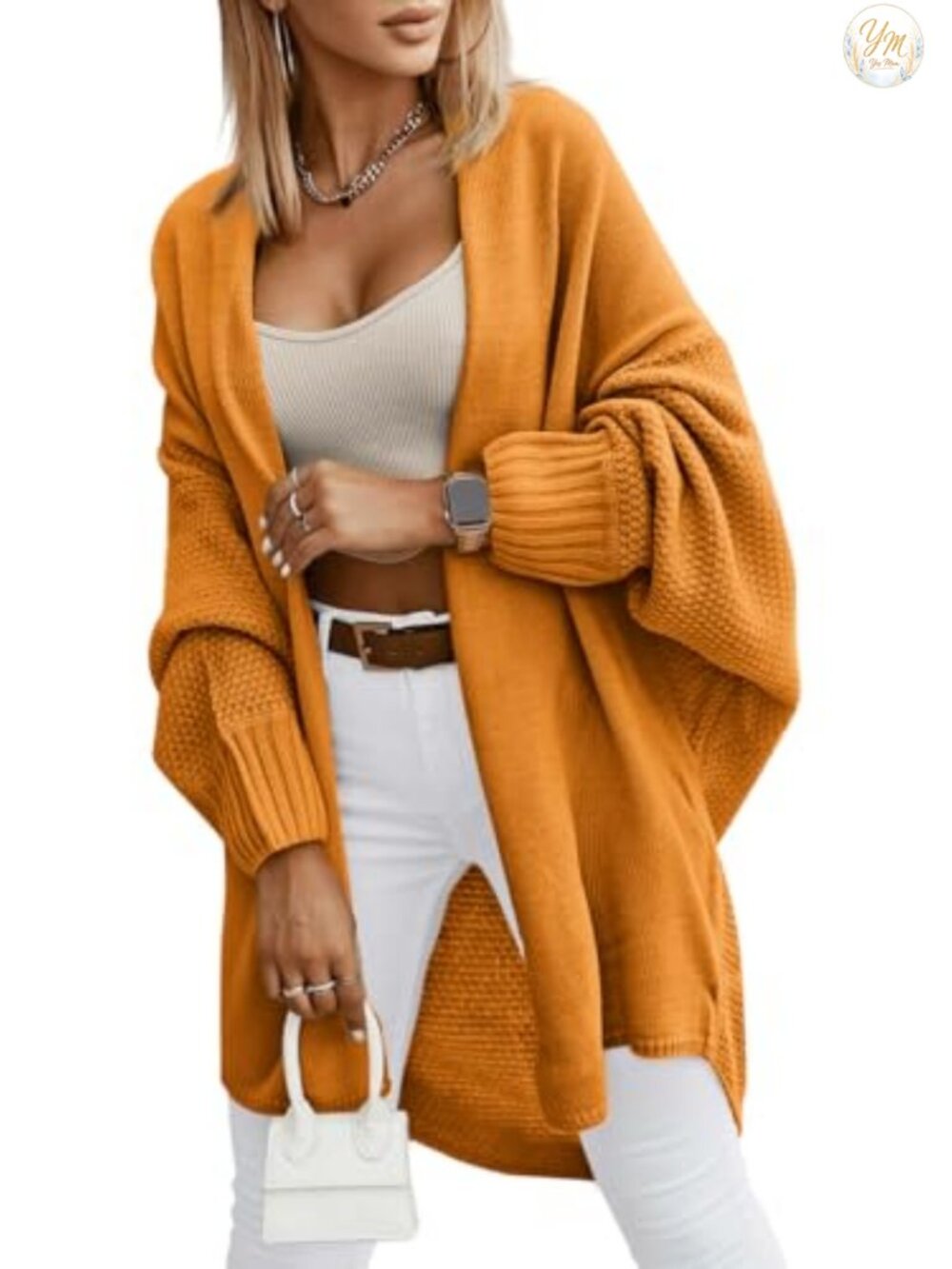 Oversized Open Front Cardigan Sweater for Women Long Lantern Sleeve